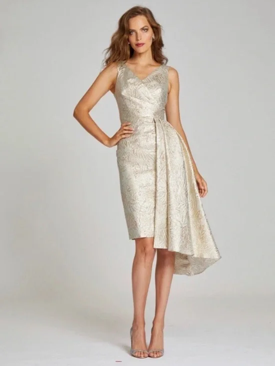 Rickie Freeman for Teri Jon Silver Metallic Brocade Cocktail Dress Size 12 EUC - Picture 1 of 9
